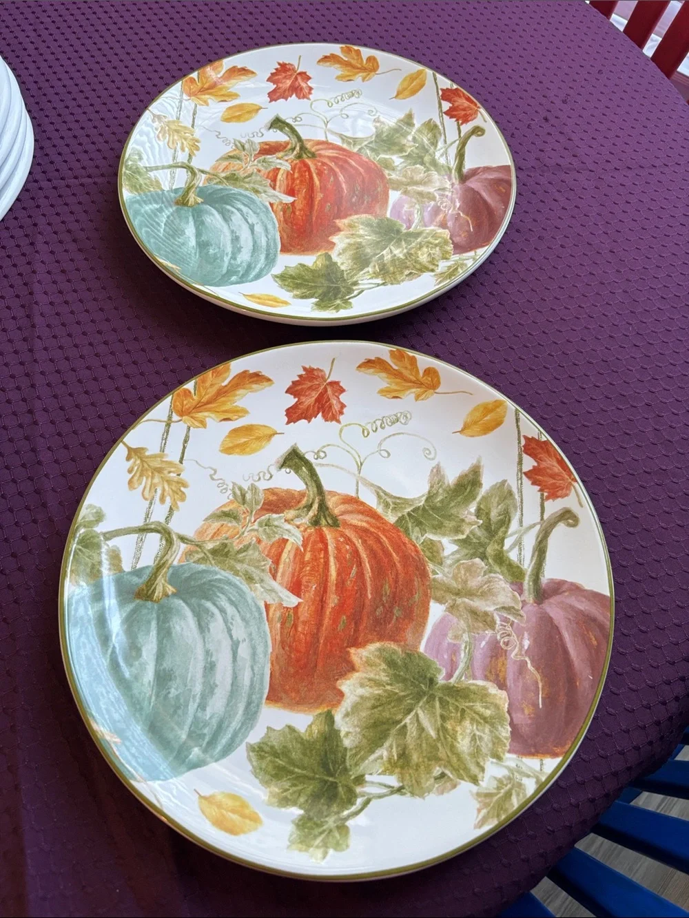 New set of two “Autumn Harvest” pumpkin dinner plates
